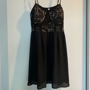 Nude Lace/ Black Empire Waist Dress
